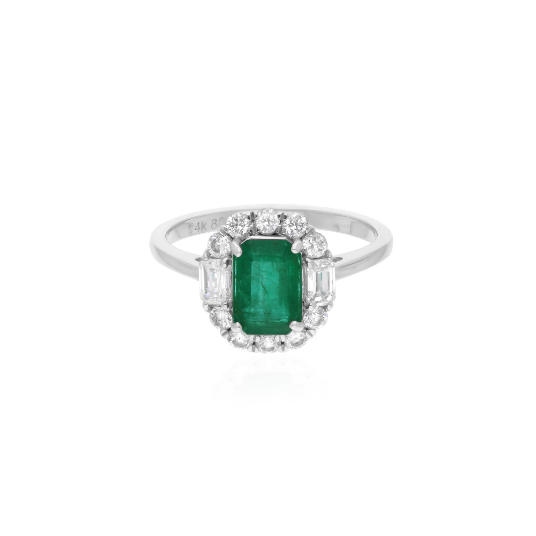 Genuine Prong Set 1.27Ct Zambian Emerald Halo Diamond Birthstone Jewelry In Gold