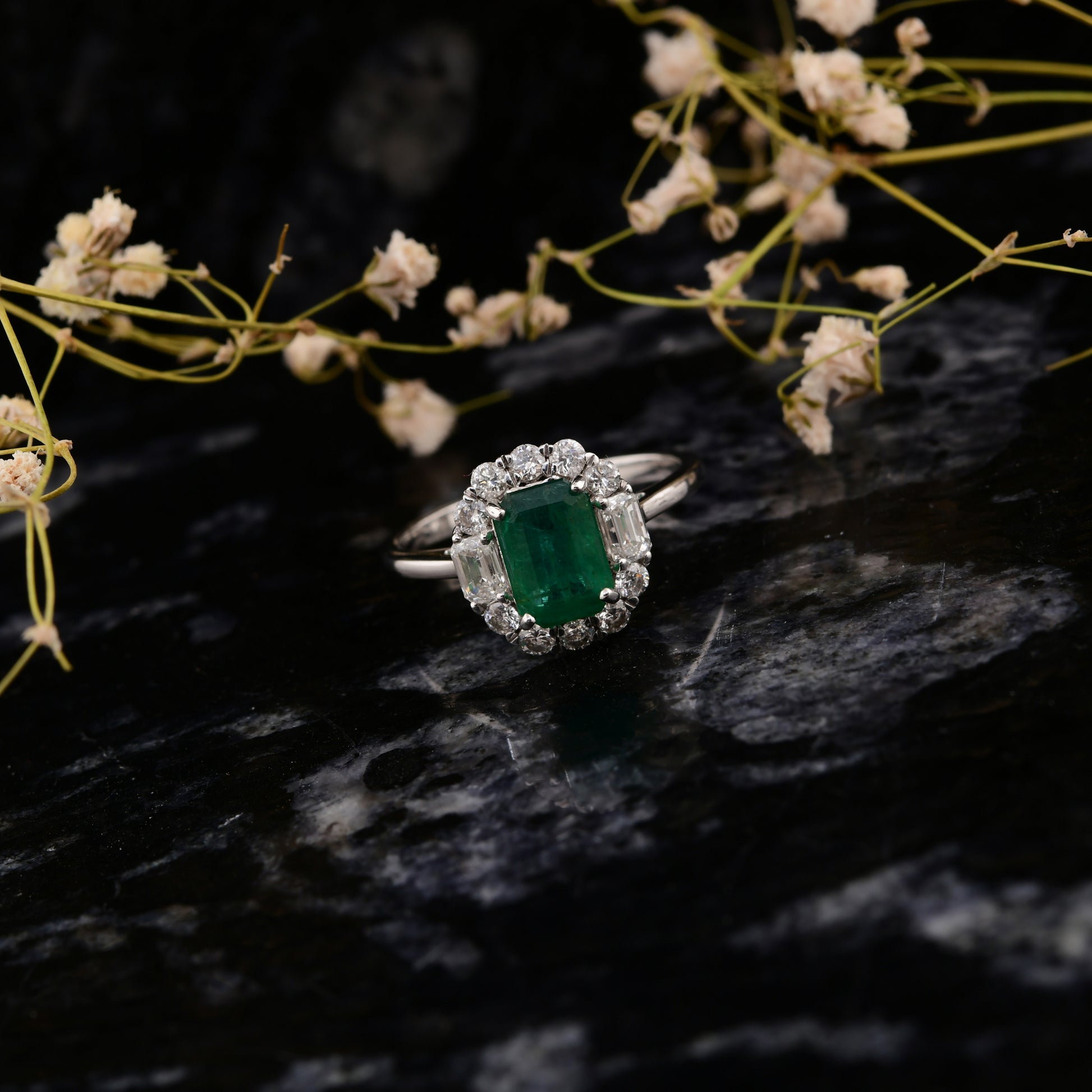 Genuine Prong Set 1.27Ct Zambian Emerald Halo Diamond Birthstone Jewelry In Gold