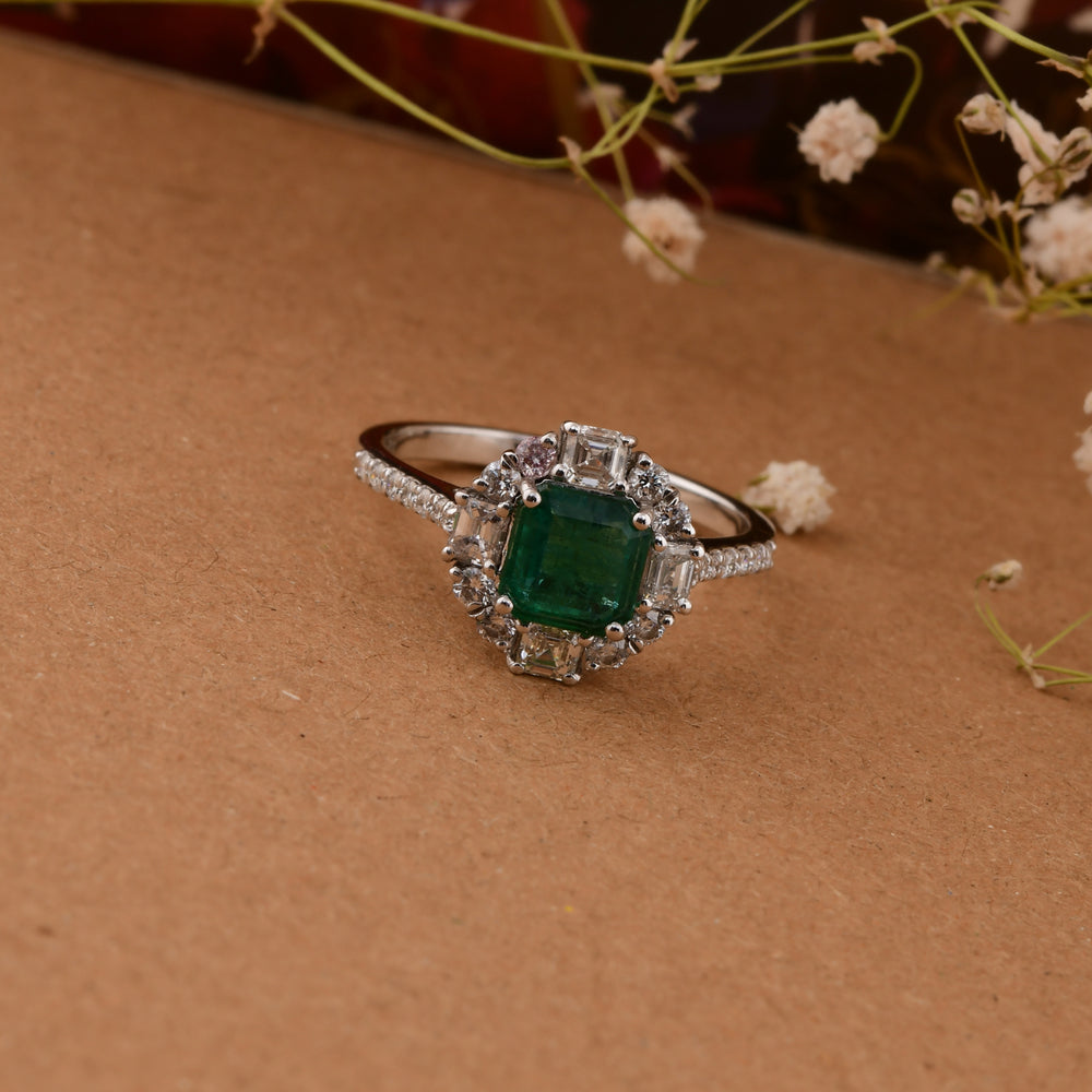 1.87 TCW Natural Zambian Emerald Halo Diamond Ring