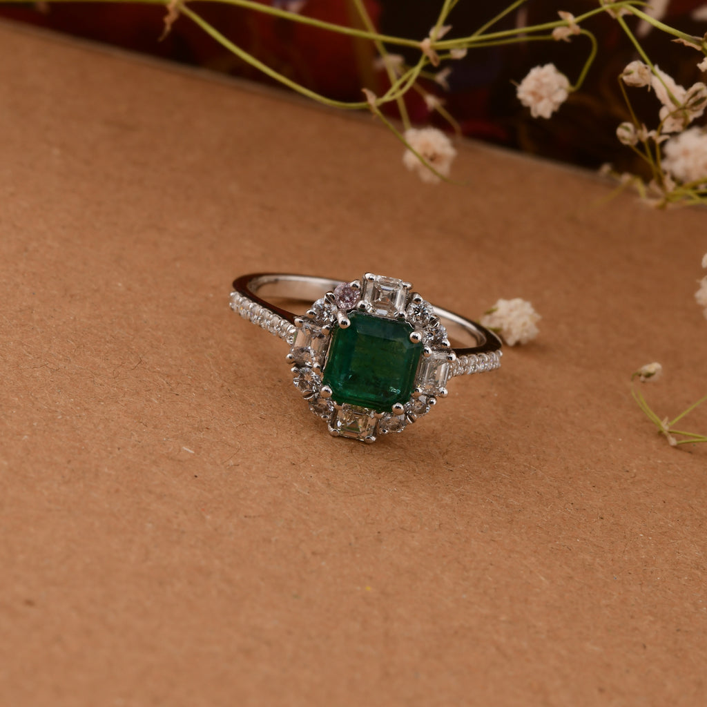 1.87Tcw Designer Real Zambian Emerald Halo Diamond Anniversary Ring In Solid Gold