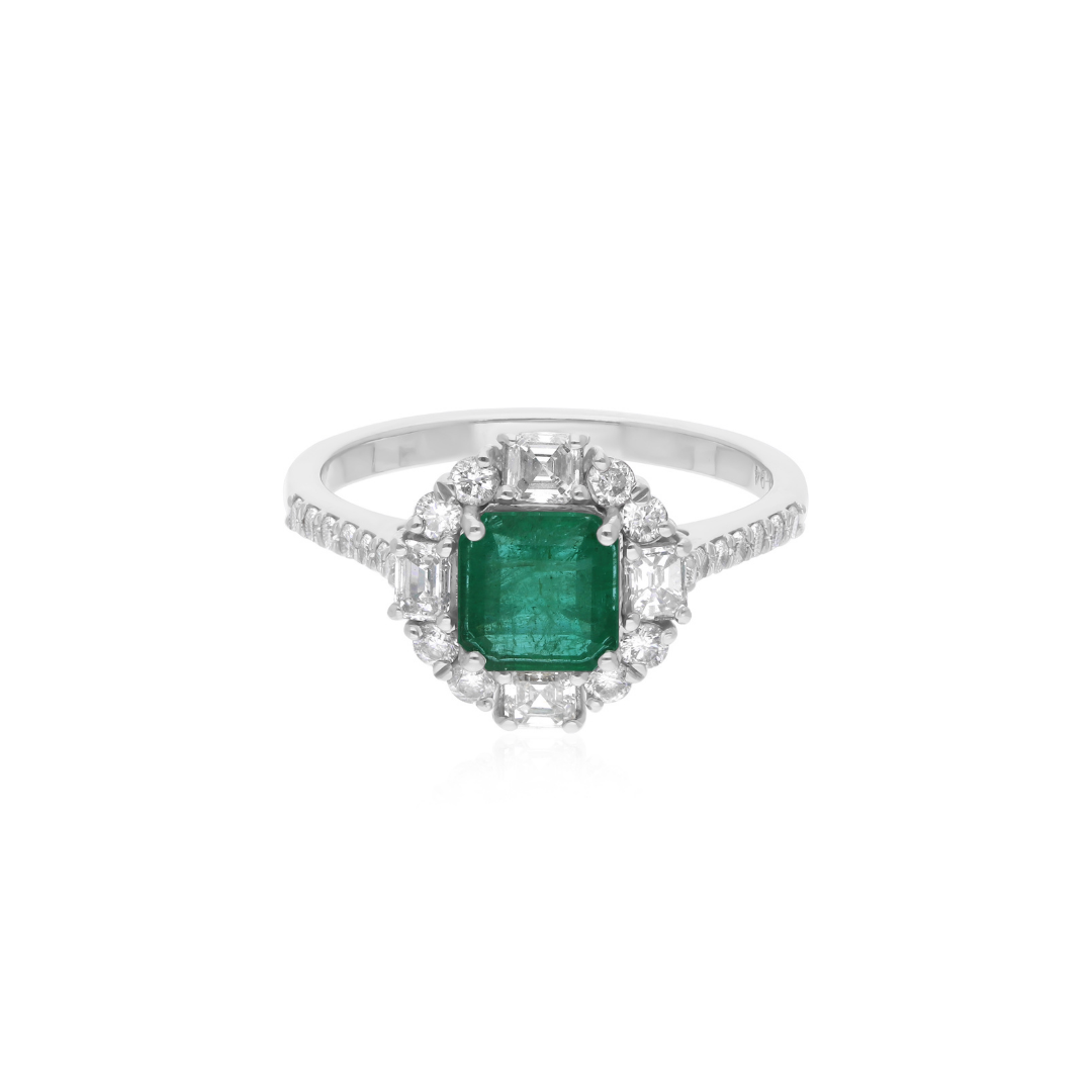 1.87Tcw Designer Real Zambian Emerald Halo Diamond Anniversary Ring In Solid Gold