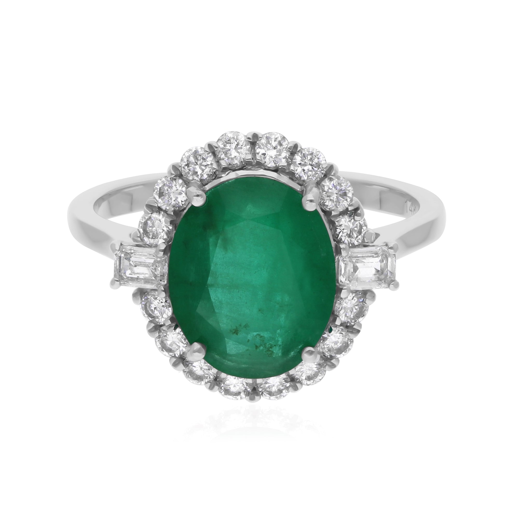 Oval Cut Zambian Emerald Gemstone HI/SI Natural Diamond Gold Ring