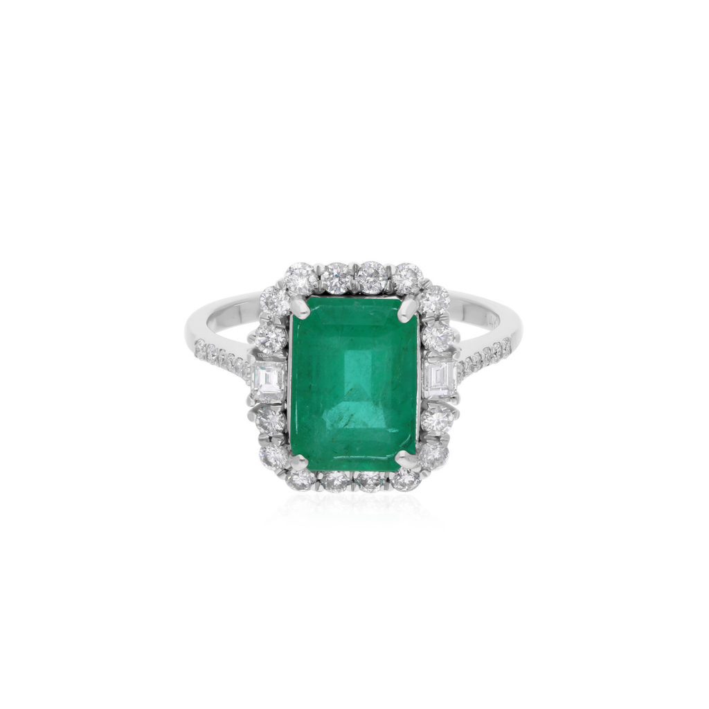 Genuine 2.84Ct Zambian Emerald Halo Diamond Anniversary Ring In Fine Gold