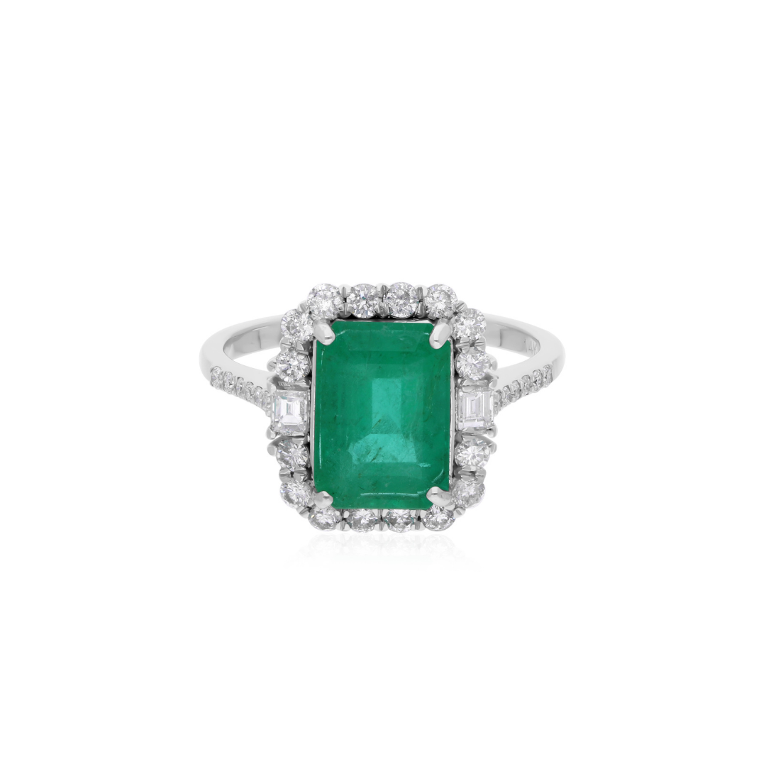 Genuine 2.84Ct Zambian Emerald Halo Diamond Anniversary Ring In Fine Gold