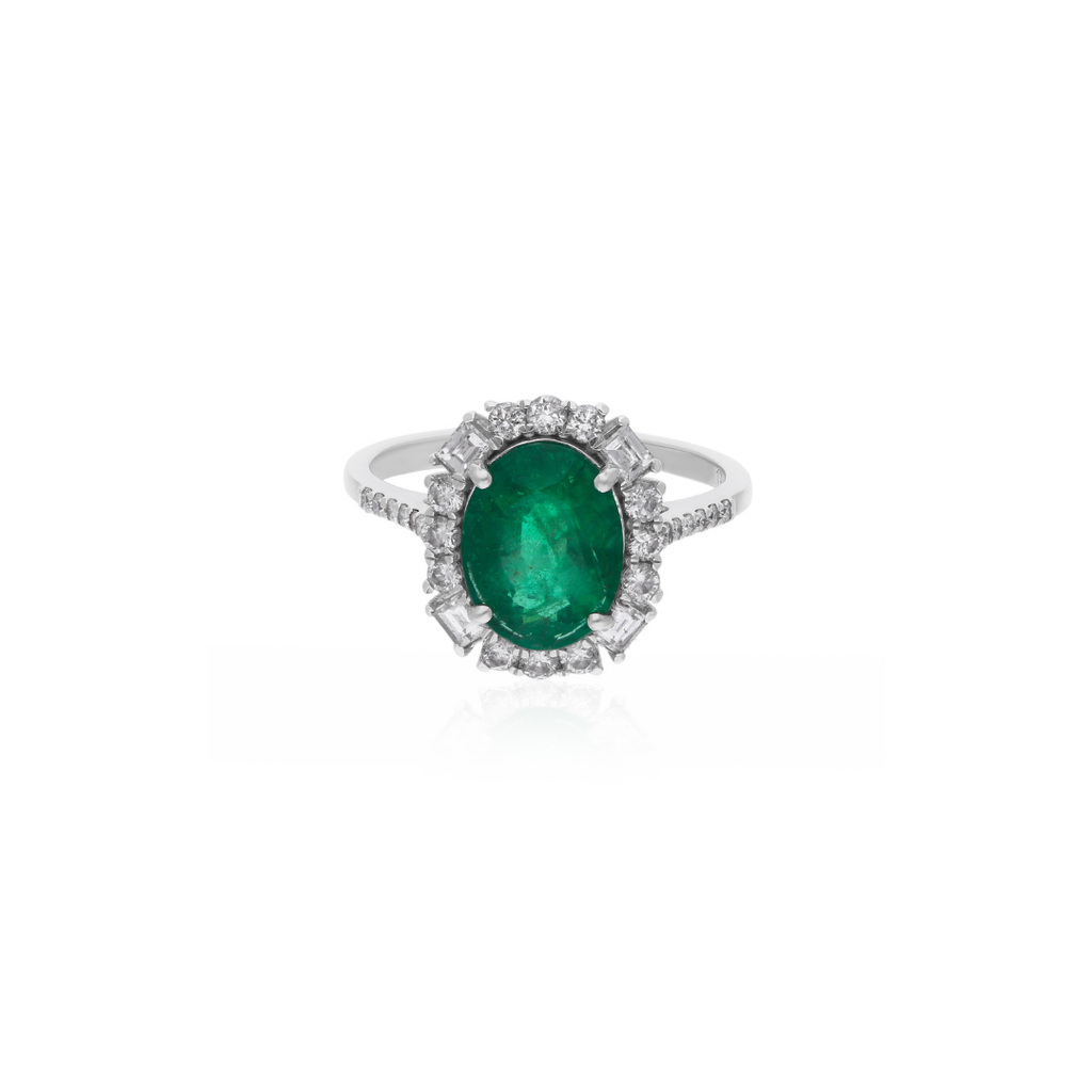 3.03Tcw Natural Emerald Halo Diamond Wedding Anniversary Ring In Fine Gold