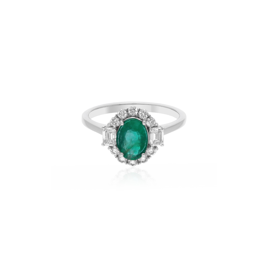 Real Solid Gold Zambian Emerald SI/HI Diamond Engagement Ring For Women