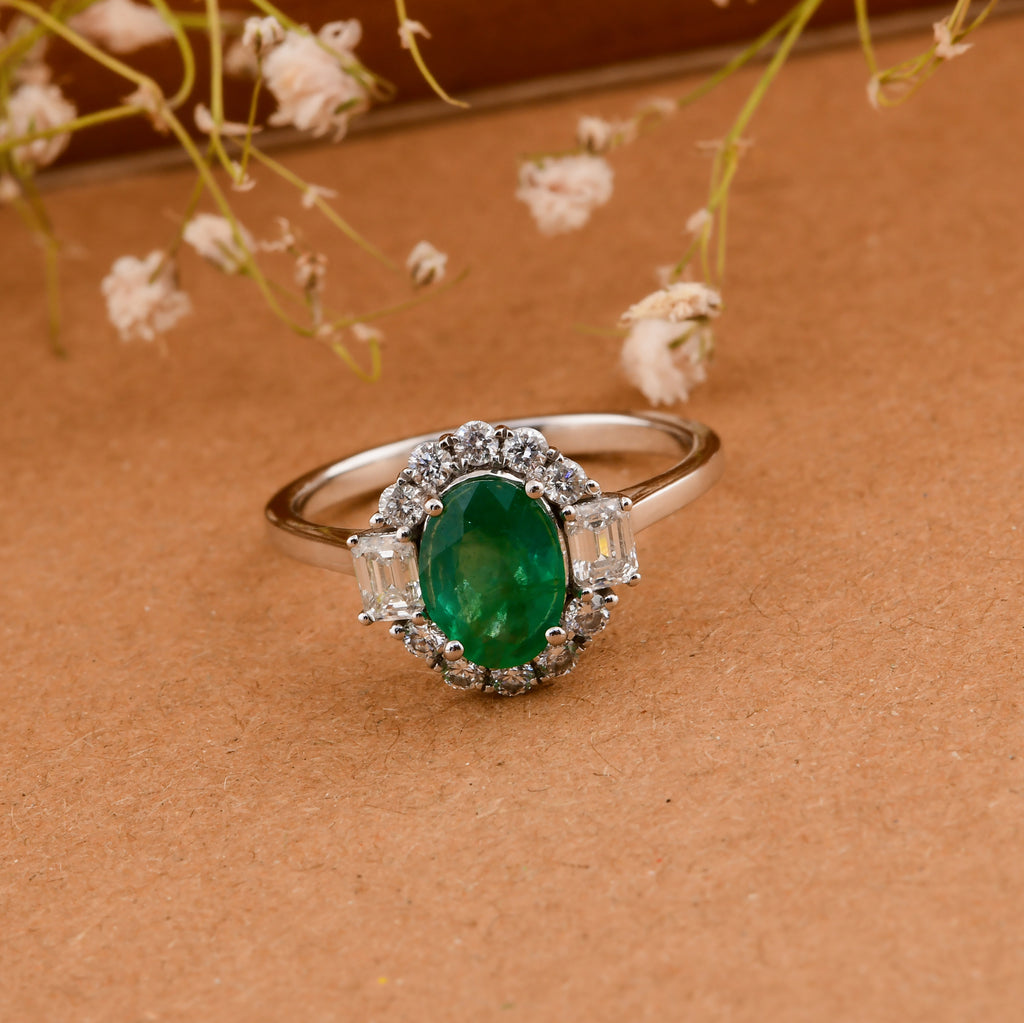 Real Solid Gold Zambian Emerald SI/HI Diamond Engagement Ring For Women