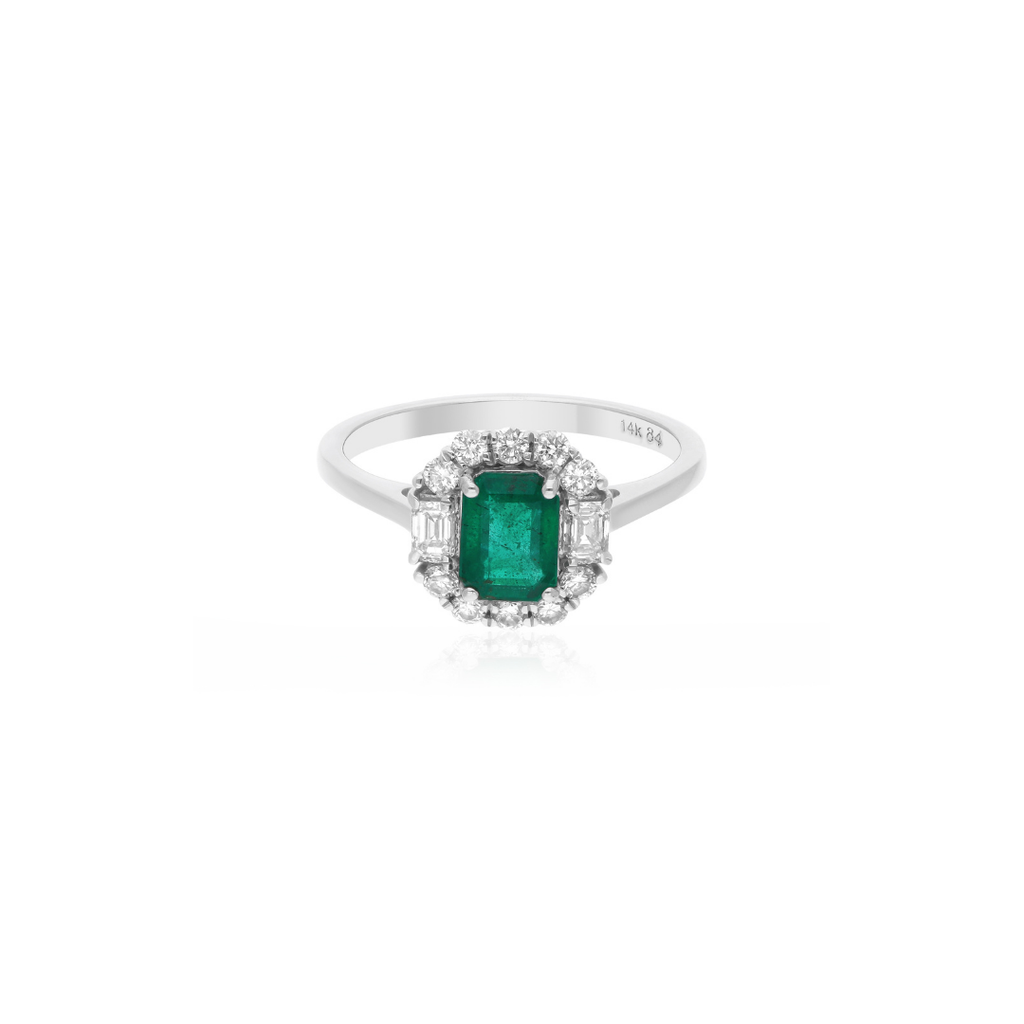 1.29Tcw Real Gold Zambian Emerald Halo Diamond Cocktail Ring For Women