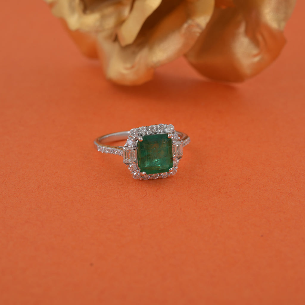 Genuine 2.45Tcw Zambian Emerald Halo Diamond Cocktail Anniversary Ring In Gold