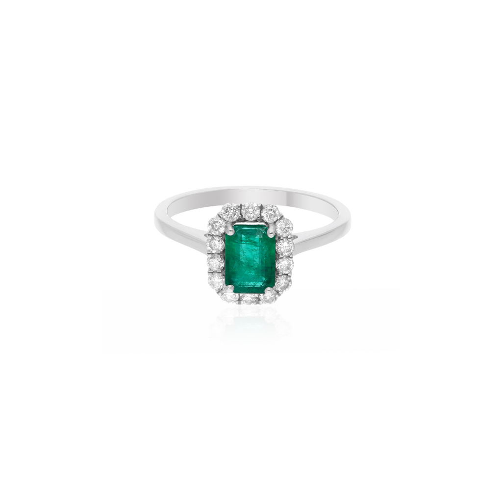 Real Gold 1.23 Tcw Zambian Emerald Natural Diamond Promise Wedding Halo Ring