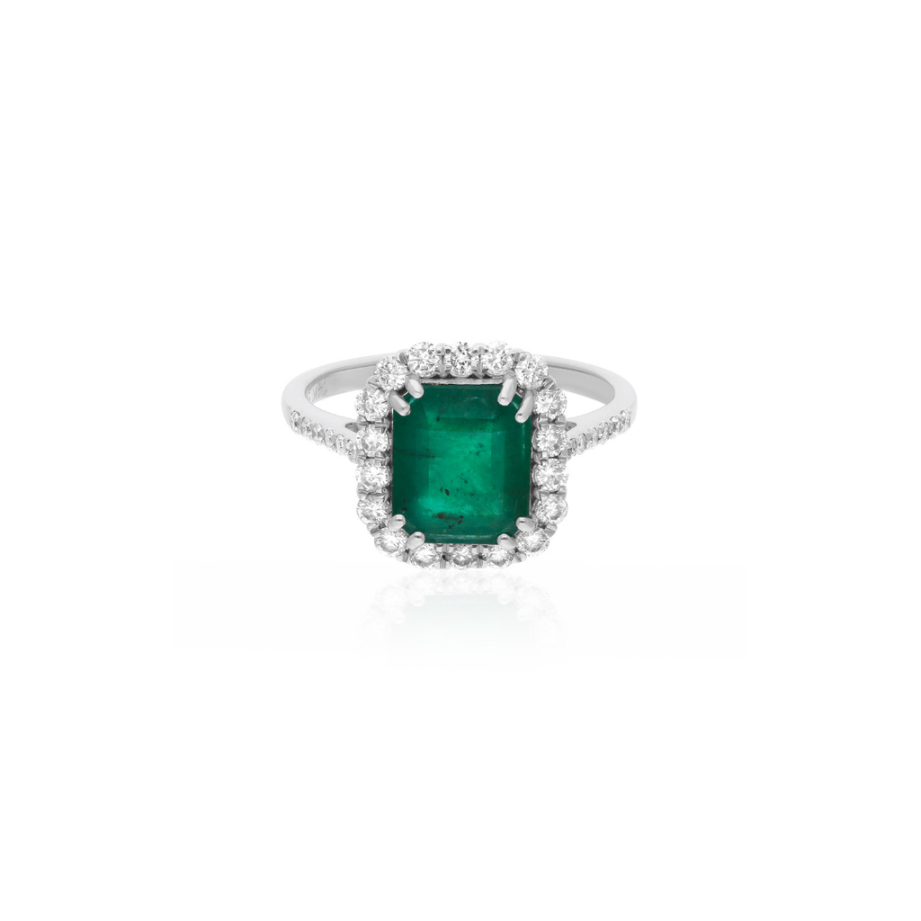 Genuine Zambian Emerald SI Clarity HI Color Natural Diamond Gold Ring