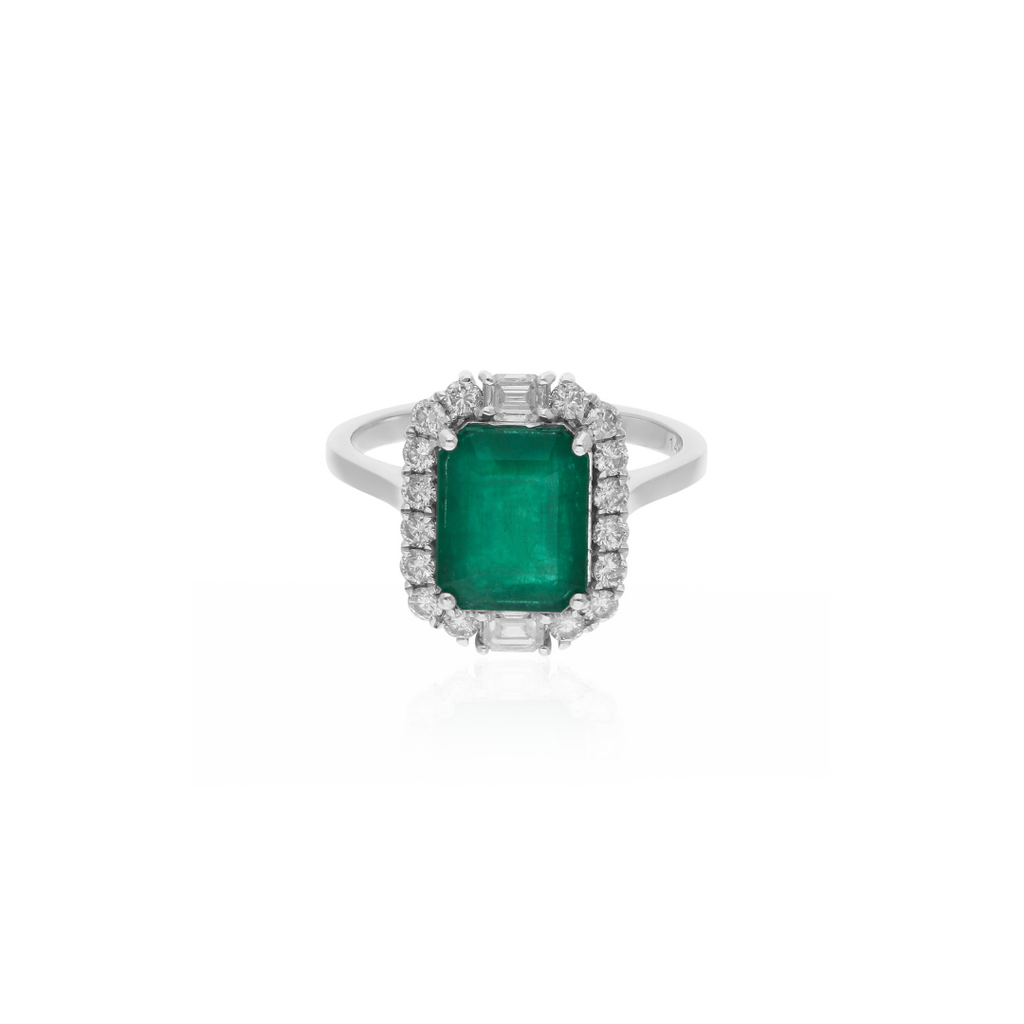 Genuine Octagon Cut 2.88Ct Zambian Emerald Halo Diamond Engagement Ring