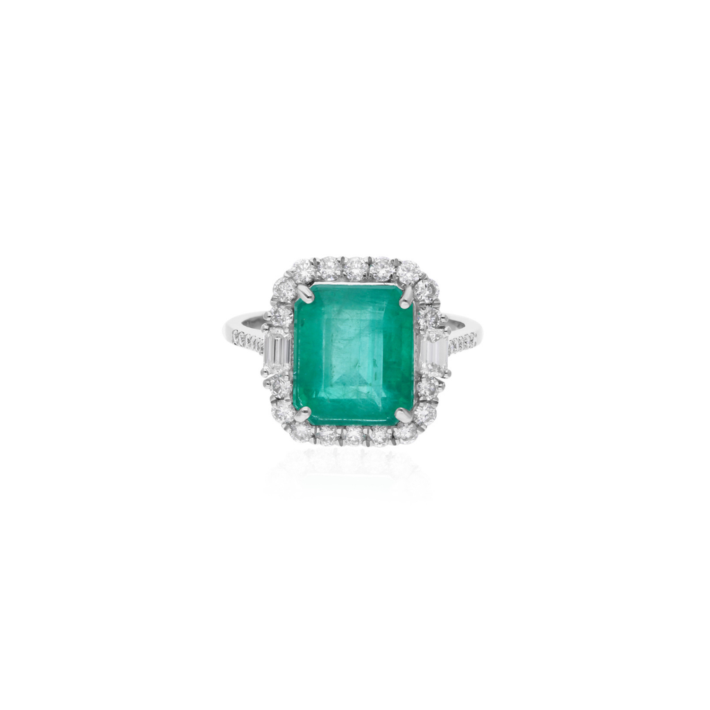 5.38Tcw SI Clarity HI Color Real Diamond Zambian Emerald Gold Ring