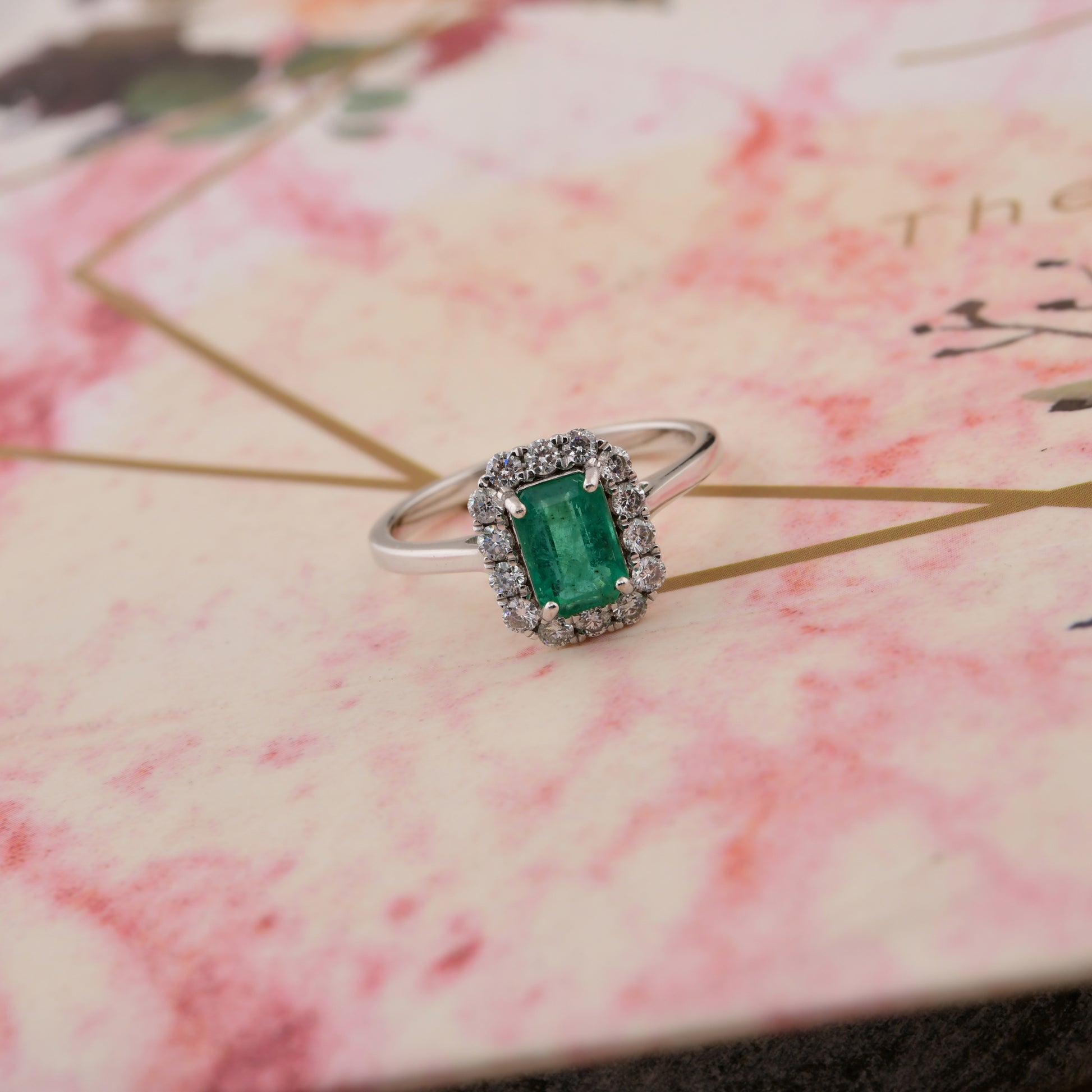 Genuine 1.31Tcw Natural Zambian Emerald Gemstone Diamond Gold Halo Ring