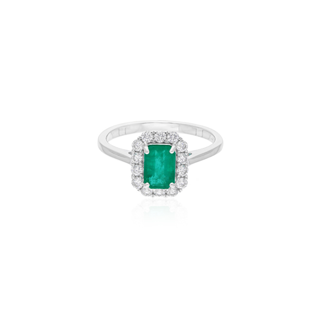 Genuine 1.31Tcw Natural Zambian Emerald Gemstone Diamond Gold Halo Ring
