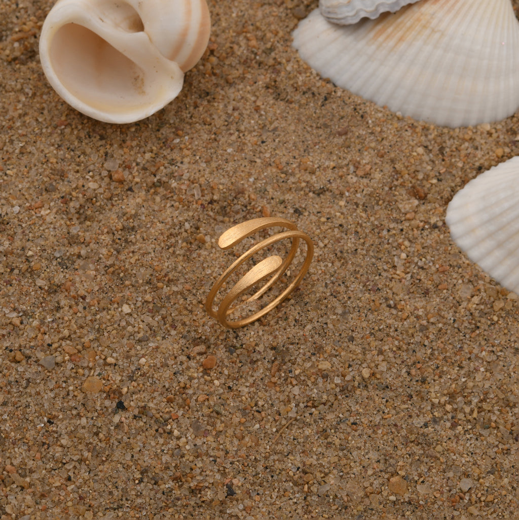 Minimalist Double Band Spiral Matte Finish Fine Gold Ring