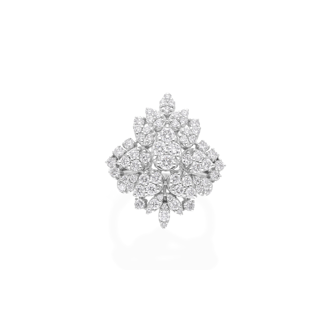 1.45 Carat Cocktail Natural Diamond Engagement Cluster Gold Ring