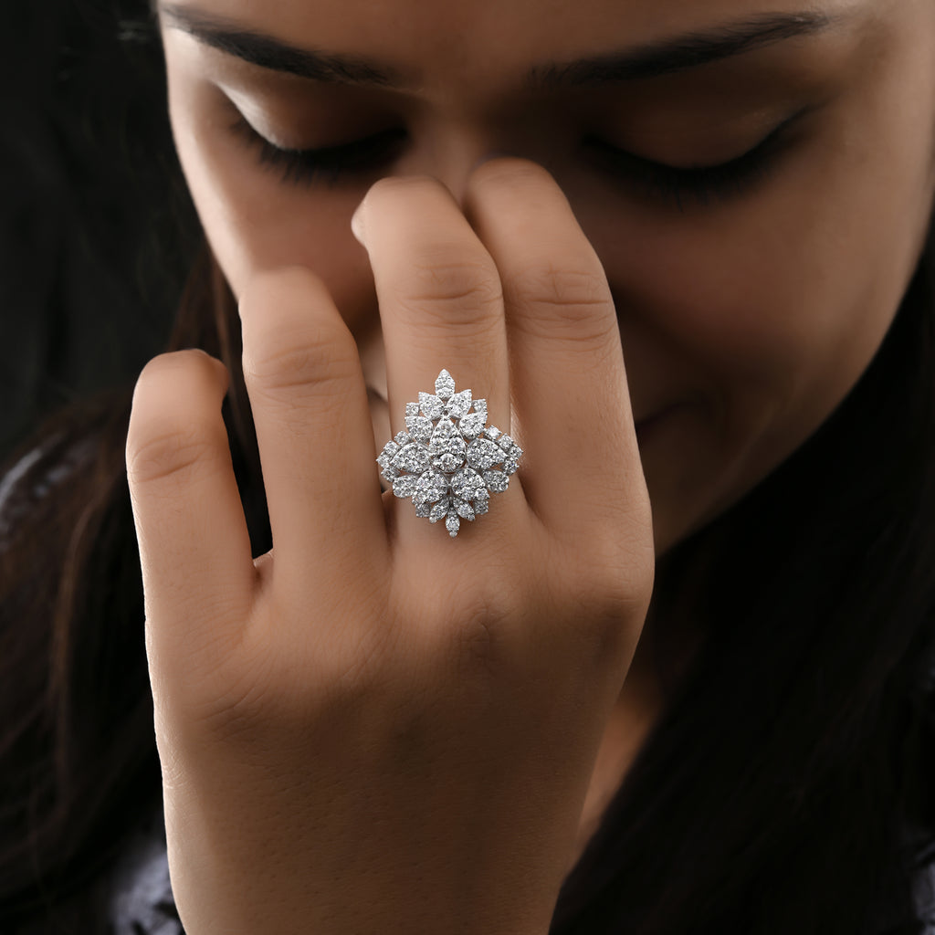 1.45 Carat Cocktail Natural Diamond Engagement Cluster Gold Ring