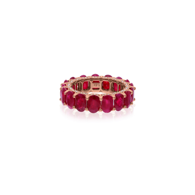 Certified Oval Cut Ruby Diamond Full Eternity Band Ring