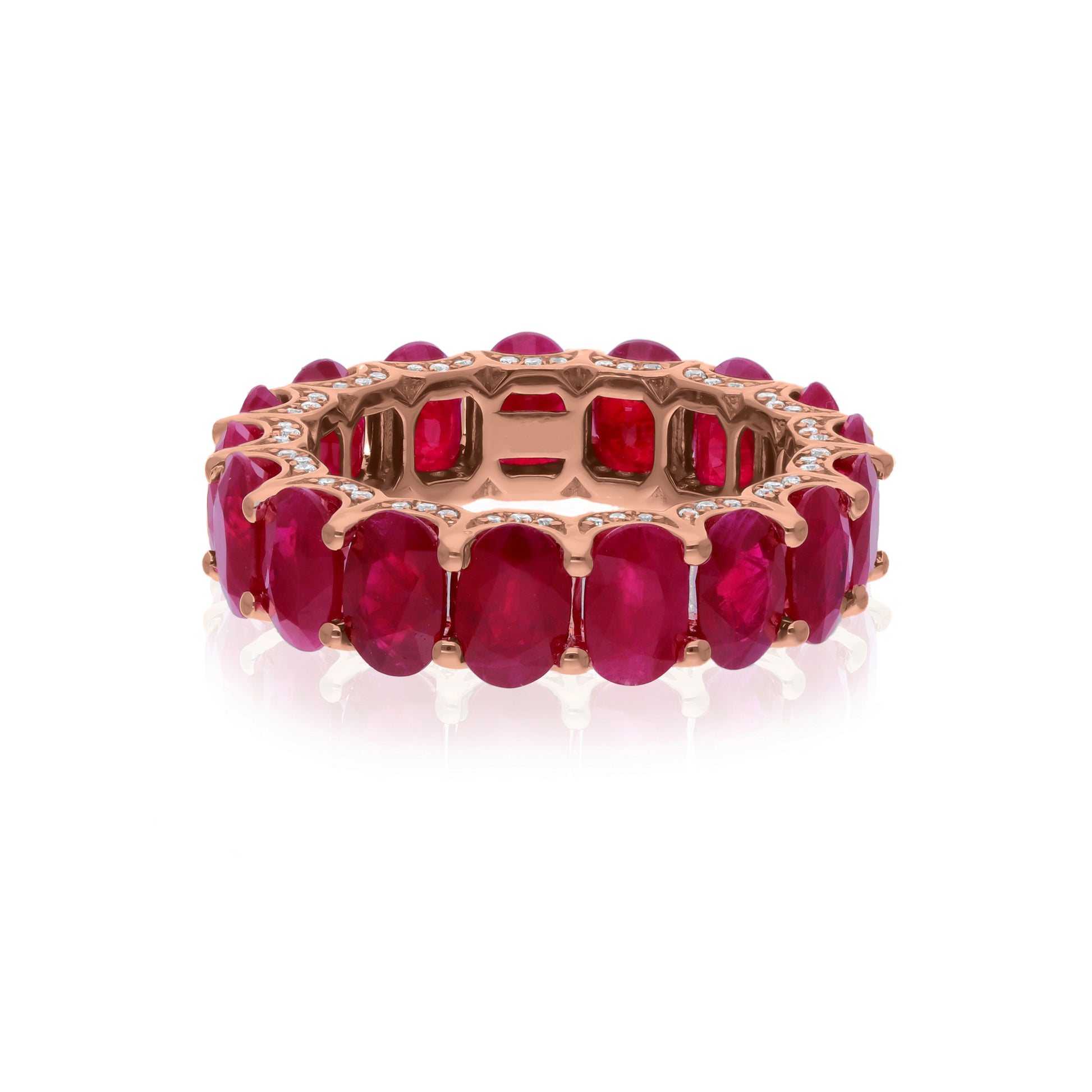 10.10 Carat Oval Cut Ruby & Diamond Stackable Eternity Gold Ring