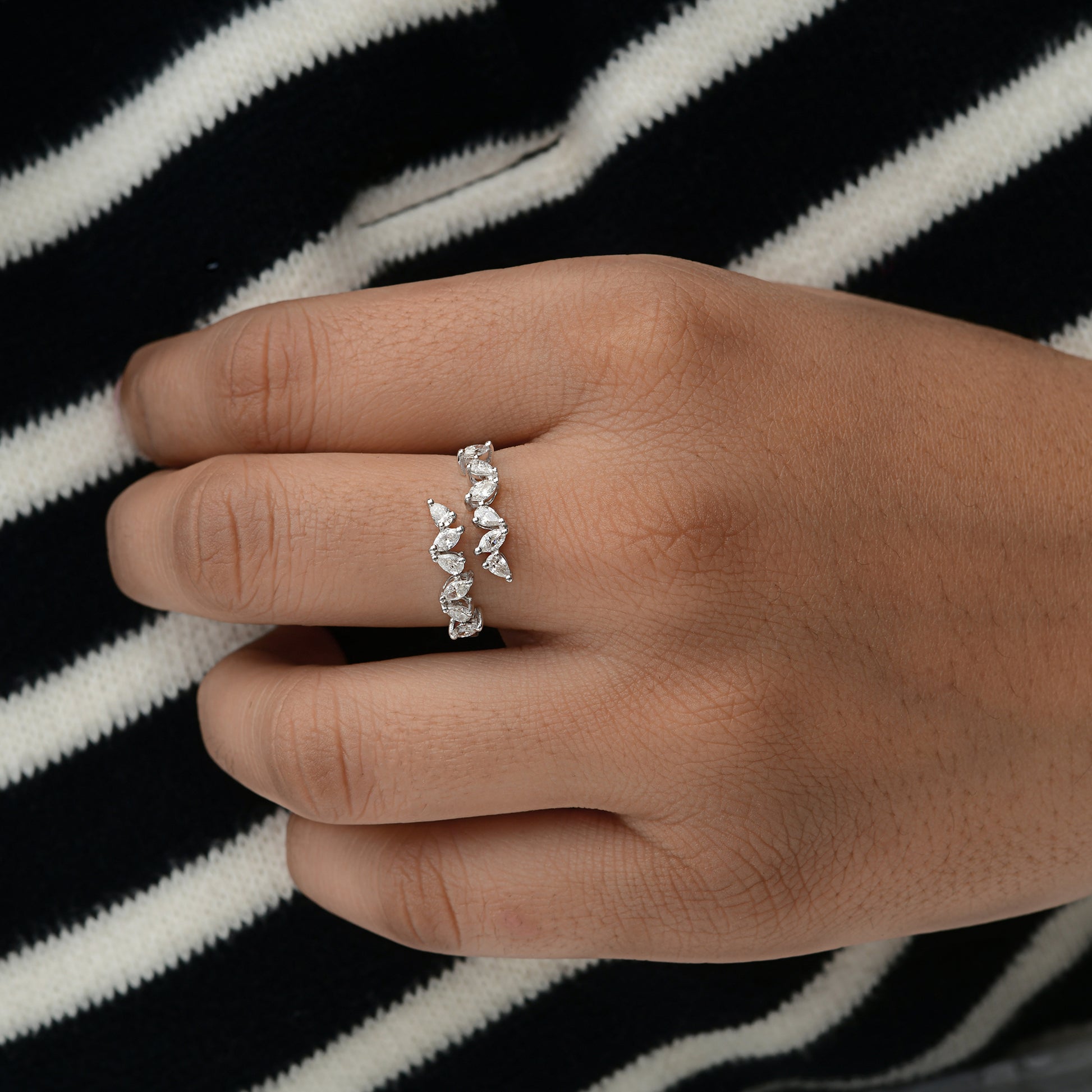 Multi Shape Bypass Natural Diamond Gold Ring For Women