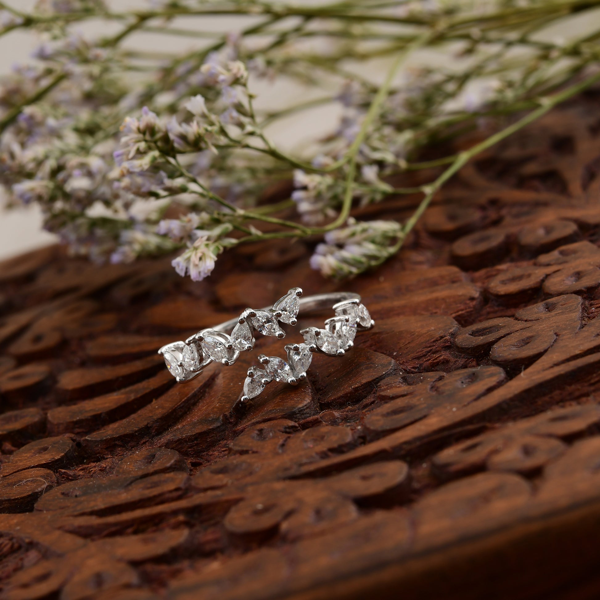 Multi Shape Bypass Natural Diamond Gold Ring For Women