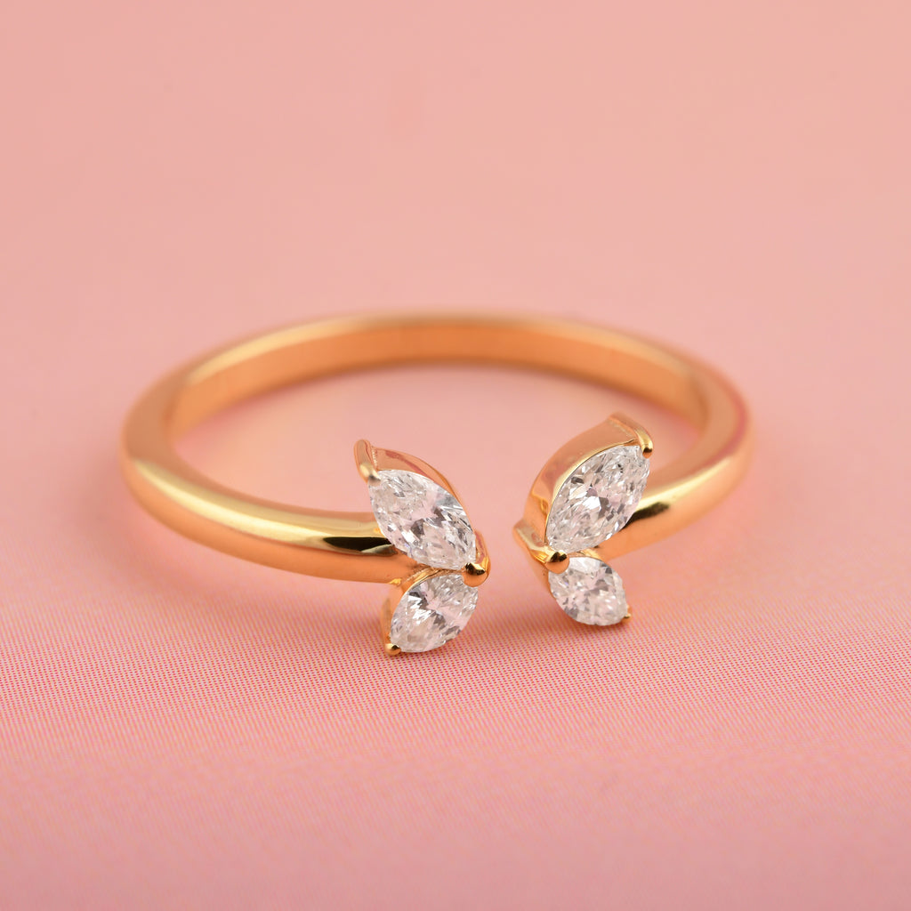 Delicate Marquise Cut Natural Diamond Fine Gold Ring
