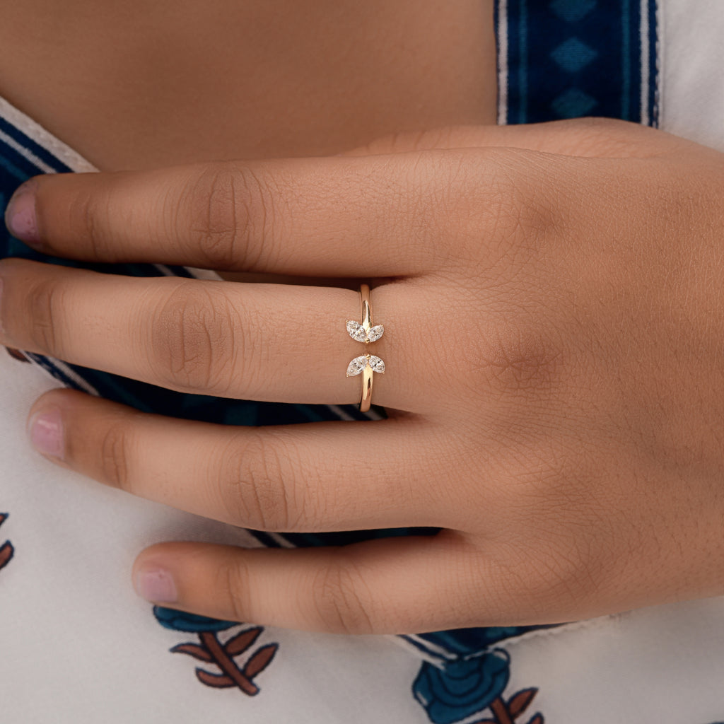 Delicate Marquise Cut Natural Diamond Fine Gold Ring