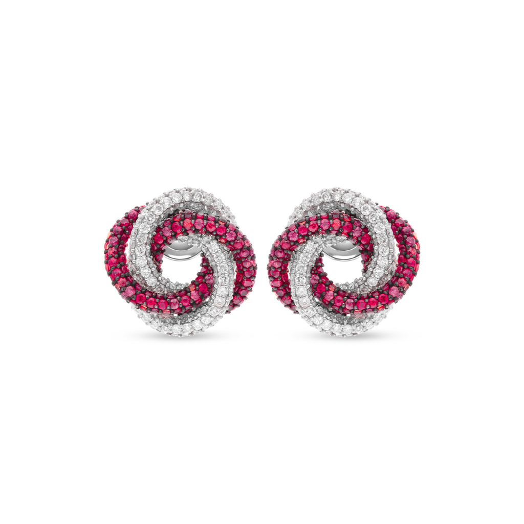 Ruby Gemstone Diamond Solid Gold Stud Earrings
