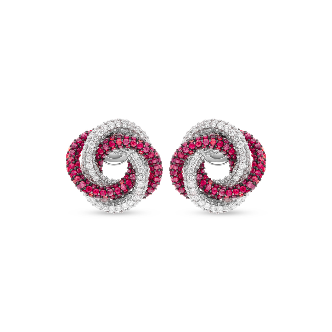 Ruby Gemstone Diamond Solid Gold Stud Earrings